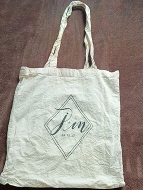 Cream Canvas Tote Bag with Monogram Print